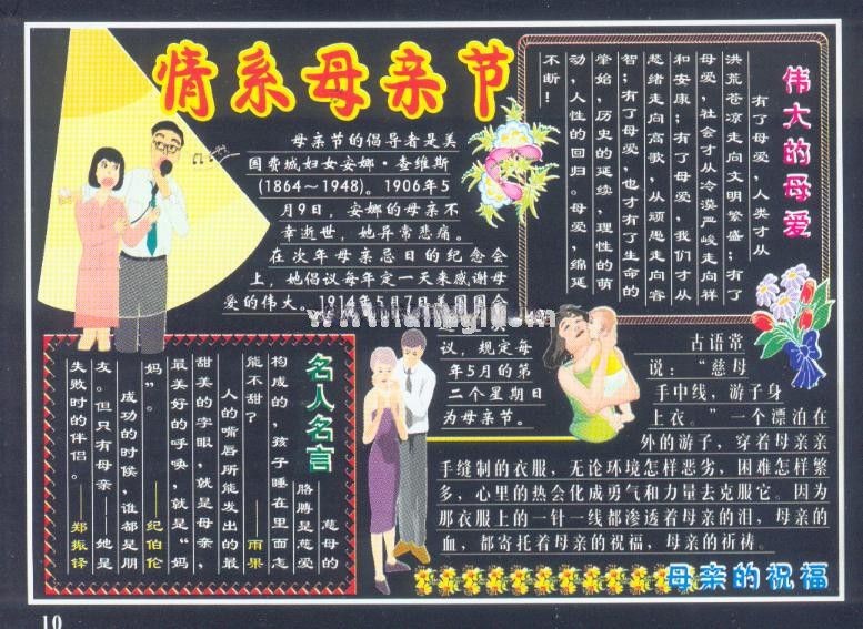 部队庆祝母亲节专题黑板报设计作品欣赏：情系母亲节—伟大的母爱/母亲的祝福/...