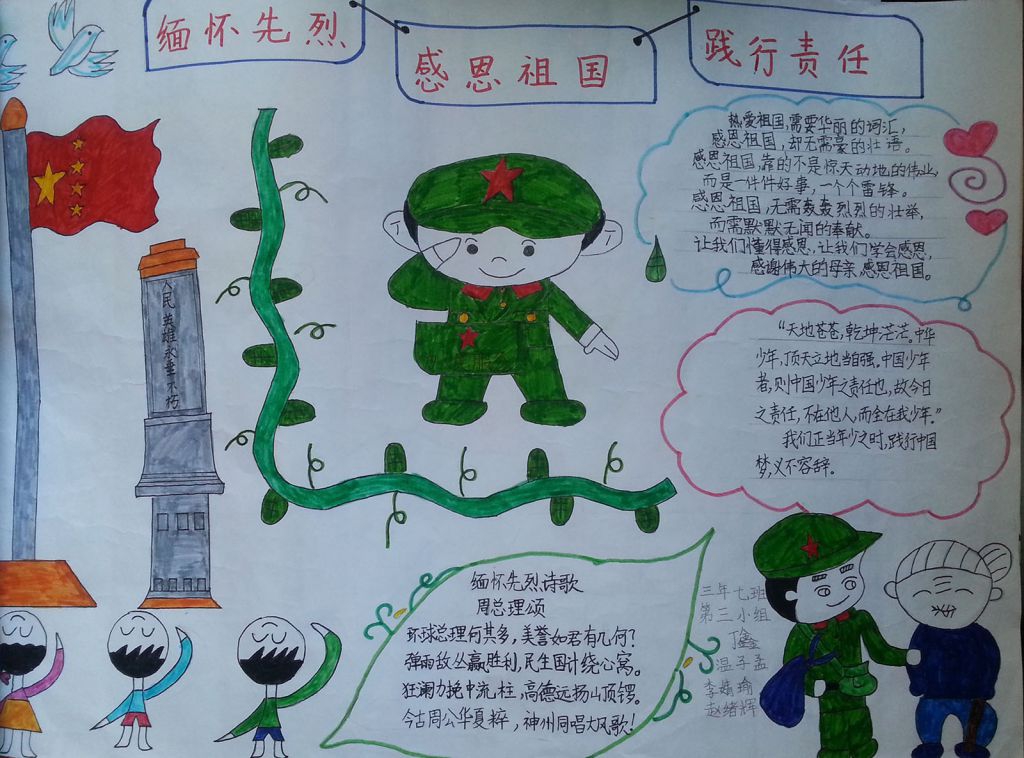 缅怀先烈感恩祖国践行责任手抄报