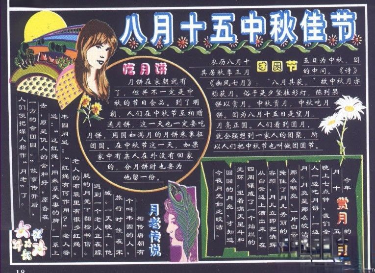 高中校园中秋节主题黑板报设计：八月十五中秋佳节