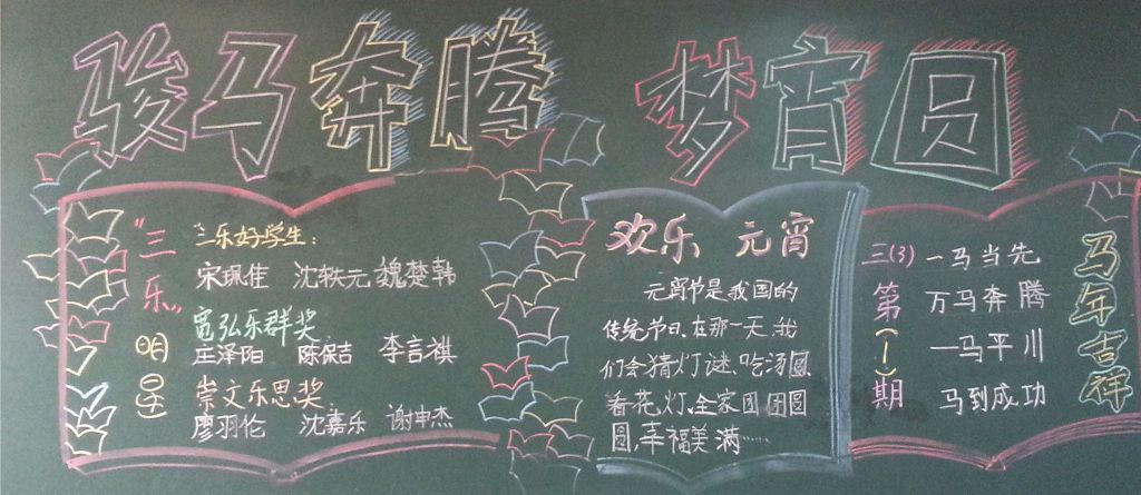 骏马奔腾梦宵圆黑板报