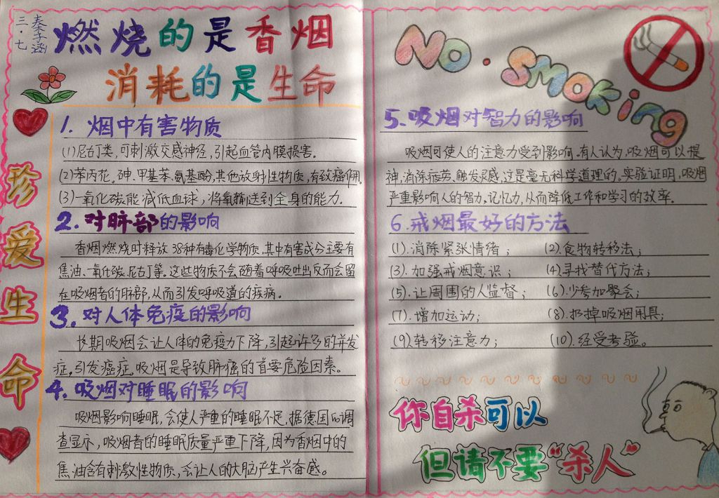 珍爱生命请勿吸烟手抄报