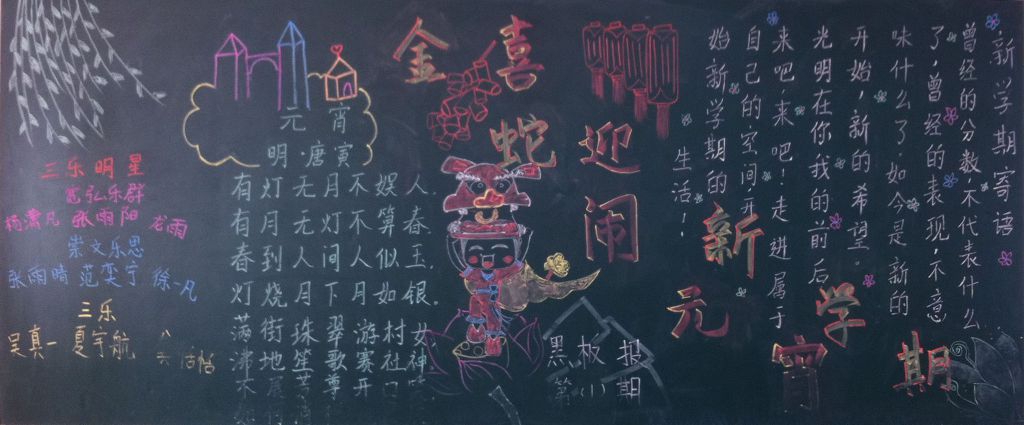 喜迎新学期,金蛇闹元宵黑板报