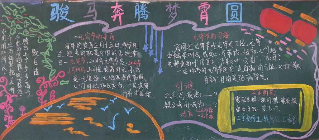 骏马奔腾梦宵圆黑板报