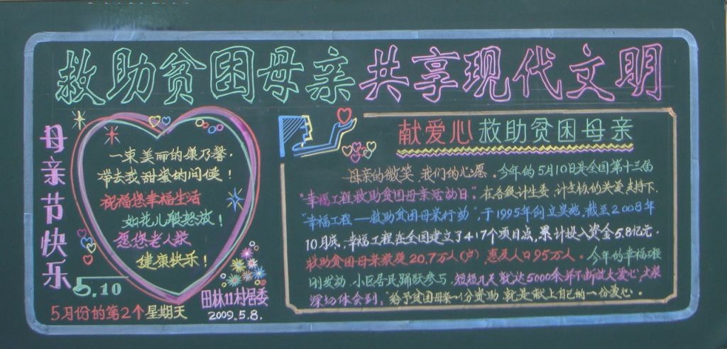 救助贫苦母亲共享现代文明黑板报