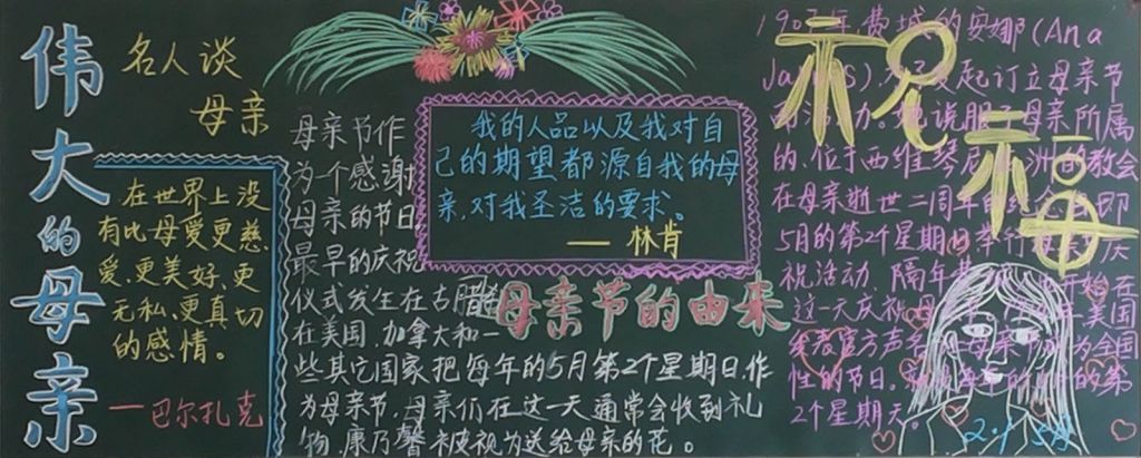 母亲节“献给伟大的母亲”主题黑板报图片