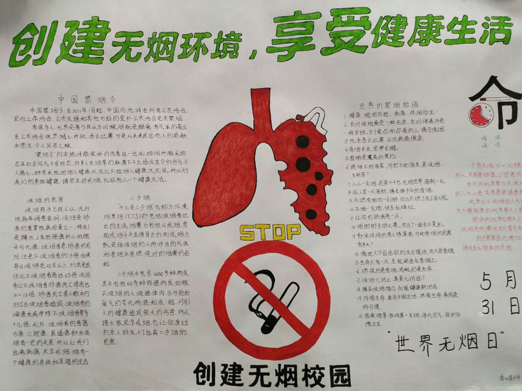 创建无烟校园手抄报：创建无烟环境，享受健康生活