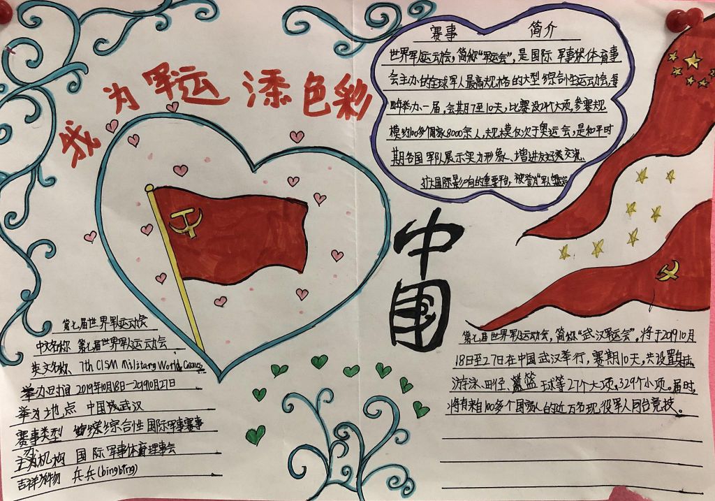 世界军人运动会手抄报，我为军运添色彩