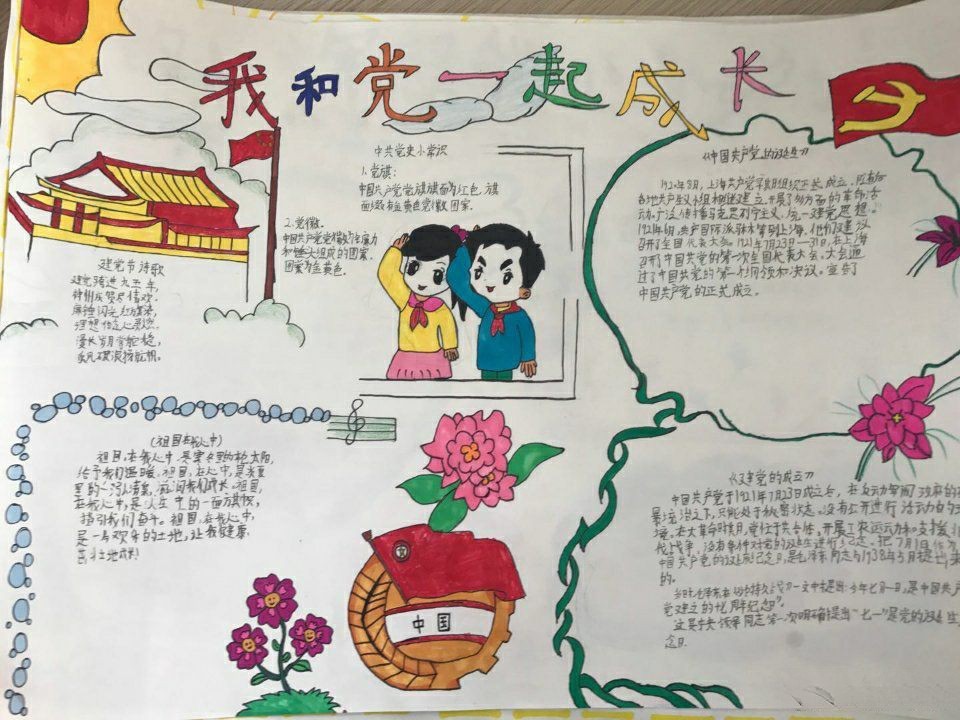 建党98周年手抄报图片，我和党一起成长