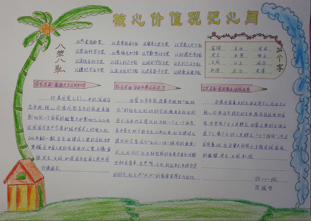 核心价值观记心间手抄报