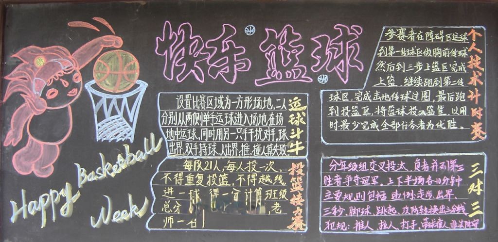 快乐篮球黑板报版面设计图