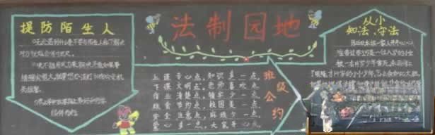 法制园地黑板报：提放陌生人 班级公约 从小知法、守法
