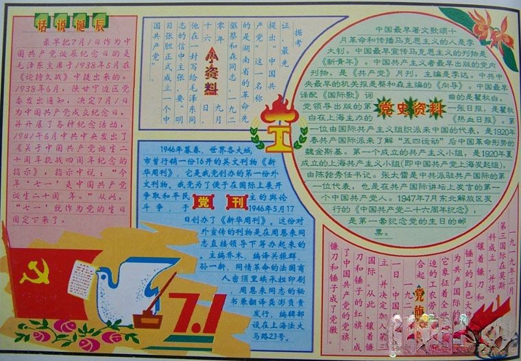 中学生建党节手抄报-党史资料|党旗|党刊