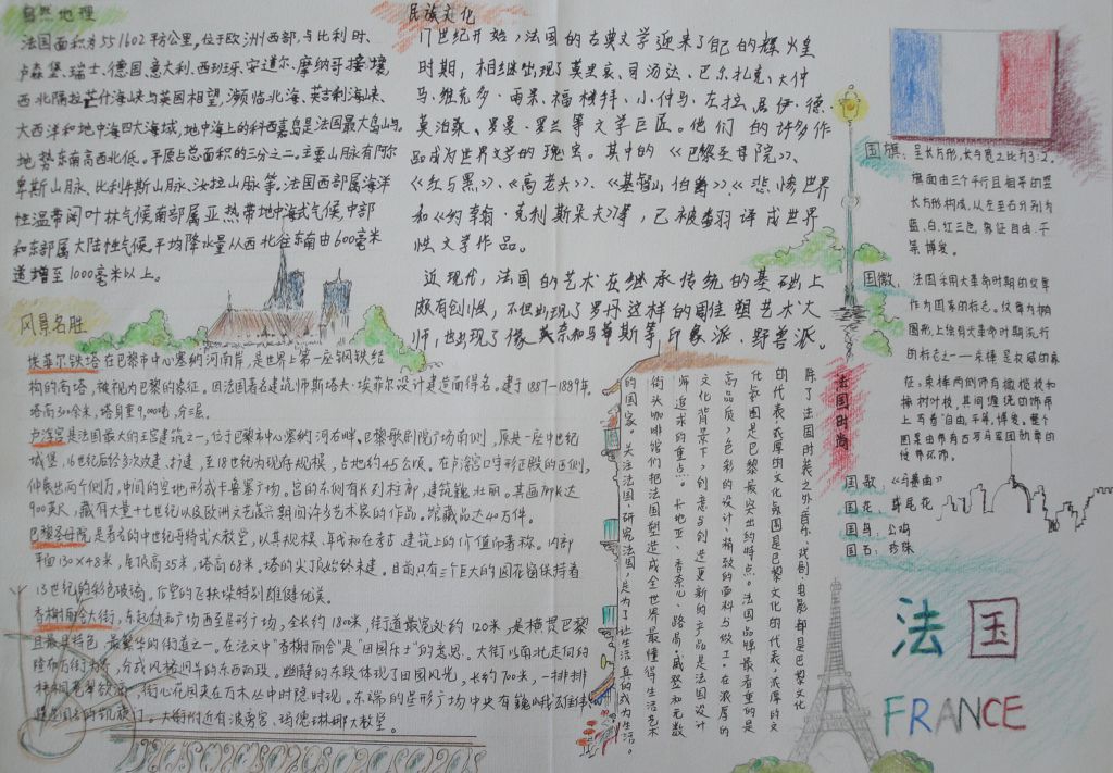 法国浪漫之旅手抄报图片
