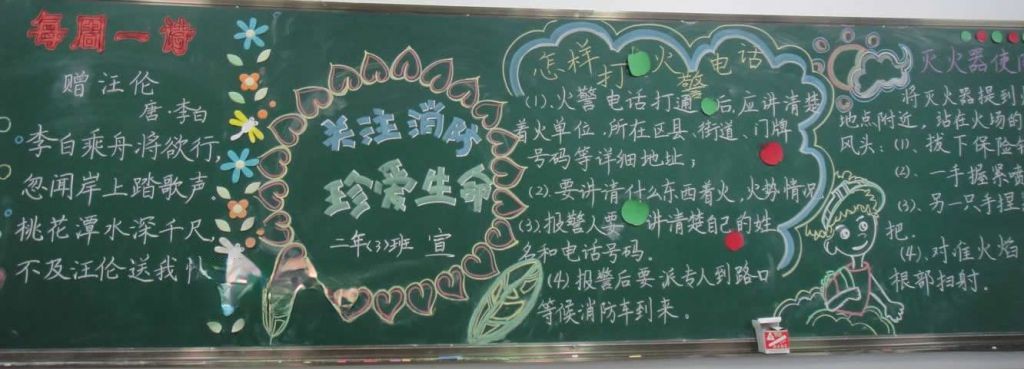 关注消防珍爱生命黑板报