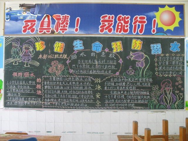 珍惜生命 预防溺水黑板报版面设计图