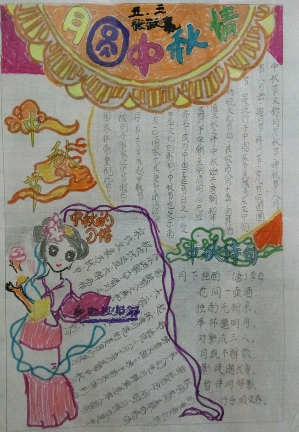中秋节手抄报A4纵向版面设计图
