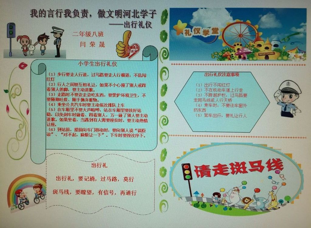 出行礼仪手抄报：我的言行我负责，做文明学习
