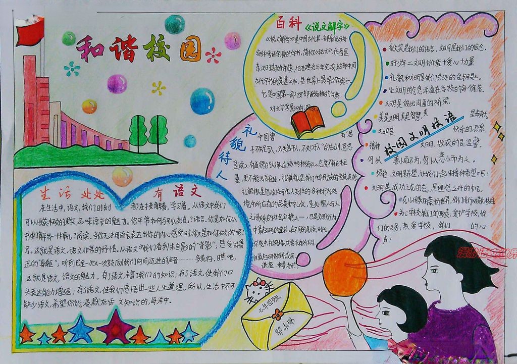 和谐校园青春校园手抄报