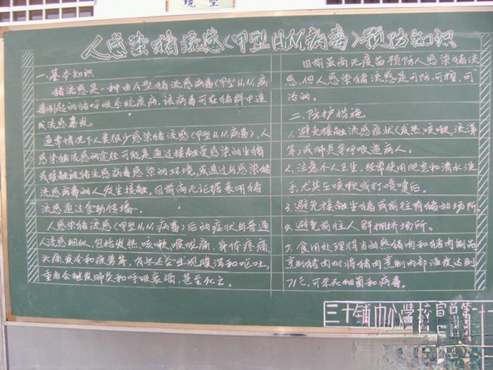 校园黑板报：人感染猪流感（甲型H1N1病毒）预防知识