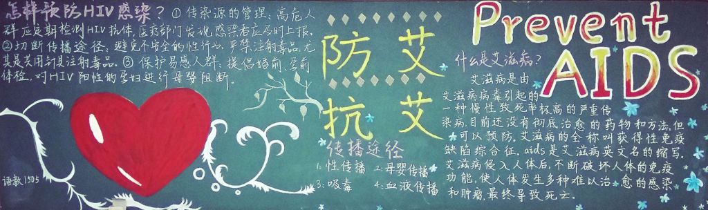 携手抗击艾滋黑板报
