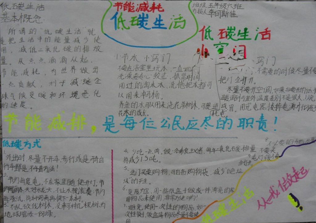 节能减排低碳生活手抄报