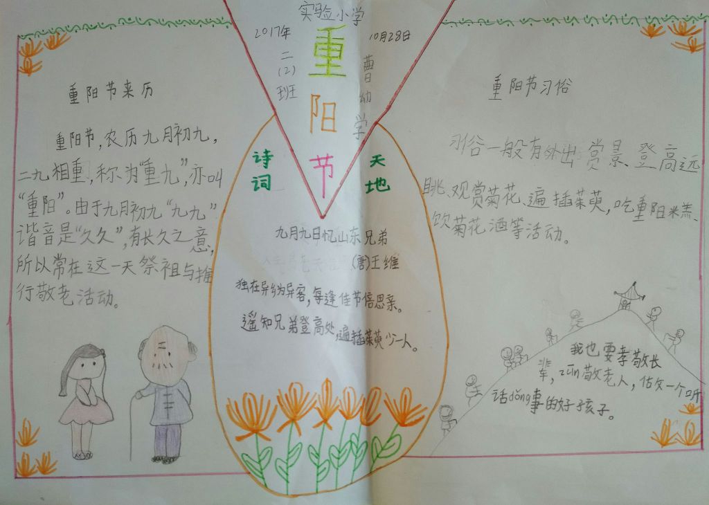 九九重阳尊老敬老手抄报