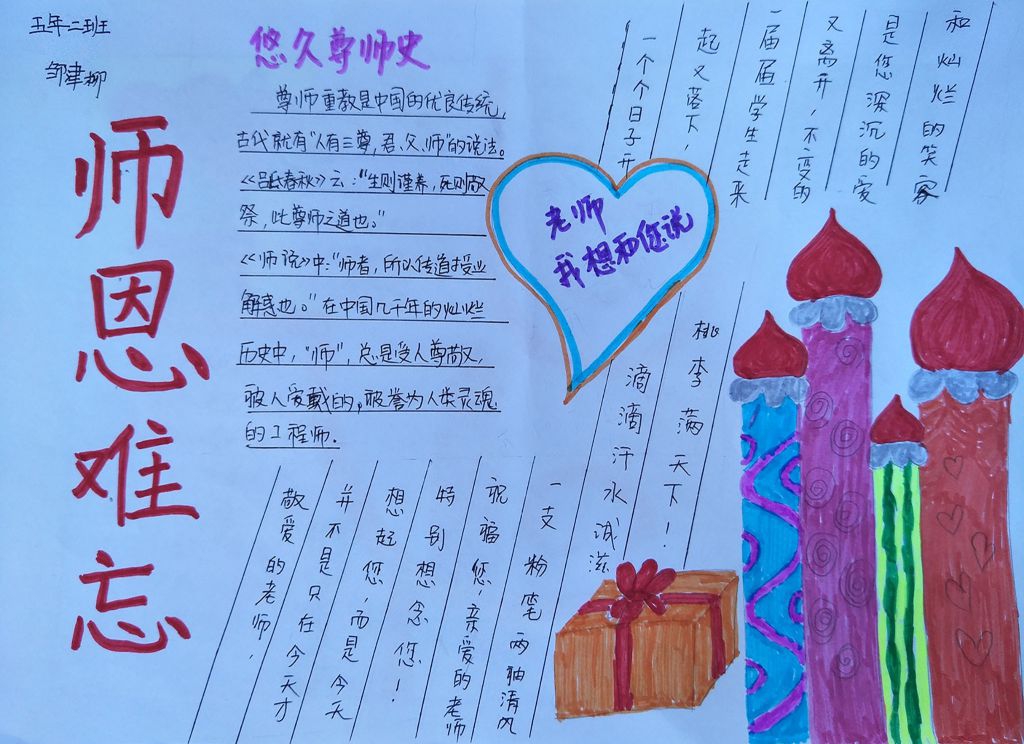 小学生教师节主题手抄报范例：深深记着老师的爱