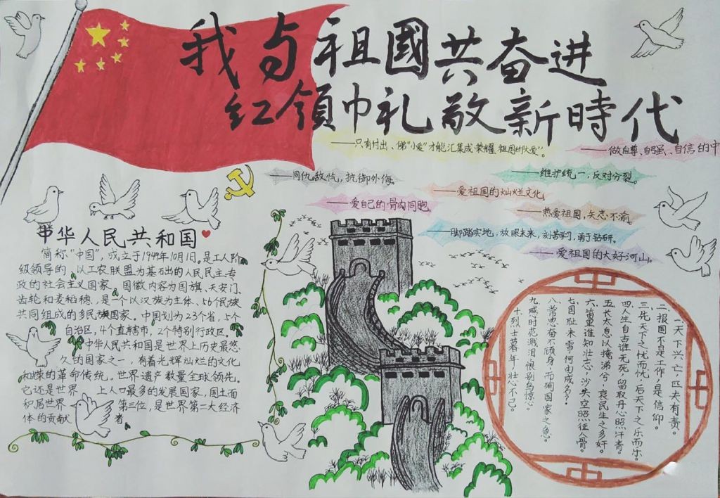 我与祖国共奋进手抄报，红领巾礼敬新时代