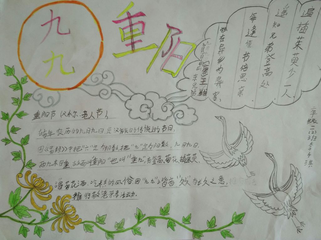 九九重阳尊老敬老手抄报