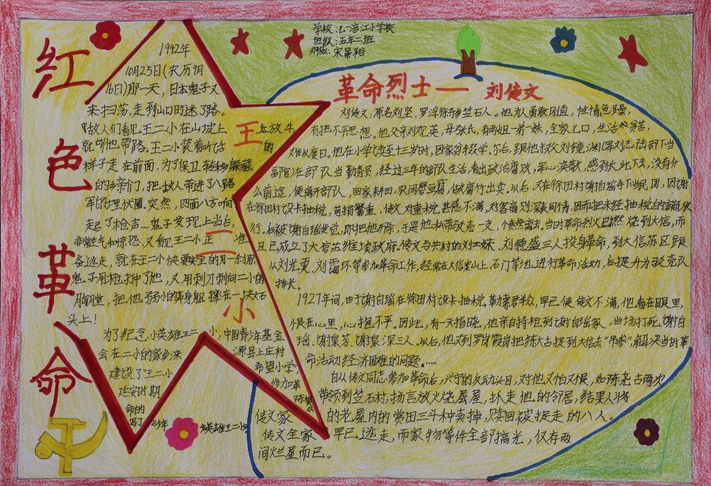 五星红旗迎风飘扬手抄报，传承红色基因