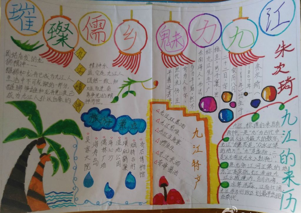 璀璨儒乡魅力九江手抄报