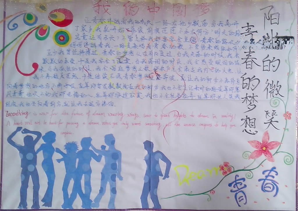 阳光的微笑 青春的梦想板报设计图