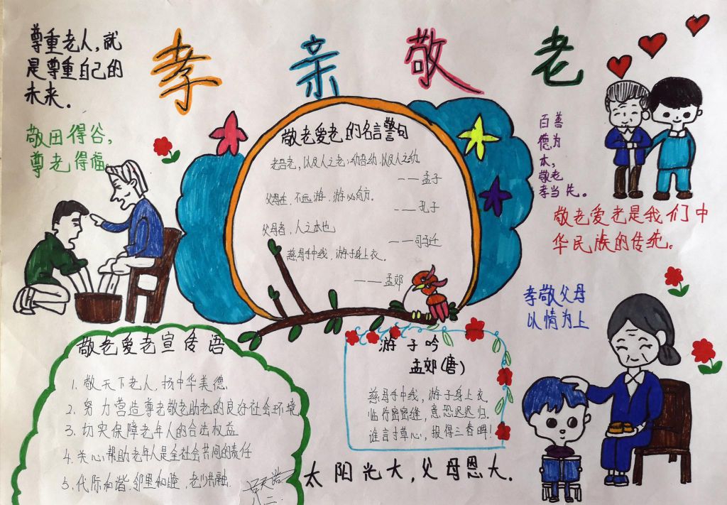 孝亲敬老德润善国手抄报，孝敬父母尊重老人