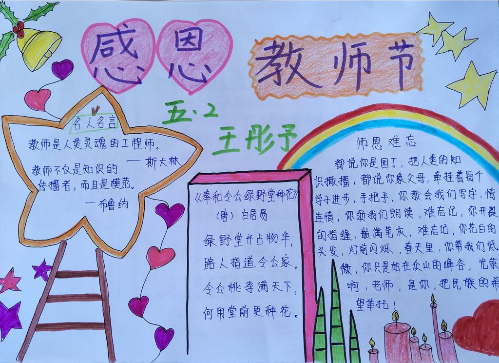 小学生教师节主题手抄报范例：深深记着老师的爱