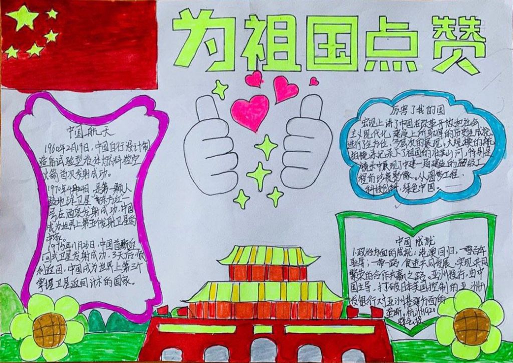 2022小学生国庆节手抄报，一起为祖国点赞