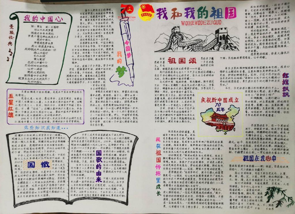 庆祝祖国母亲七十华诞手抄报，浓浓爱国情