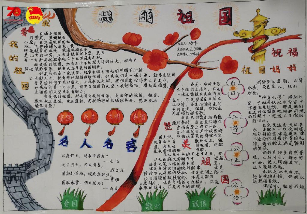 庆祝祖国母亲七十华诞手抄报，浓浓爱国情