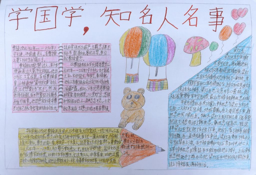 学国学知名人名事手抄报