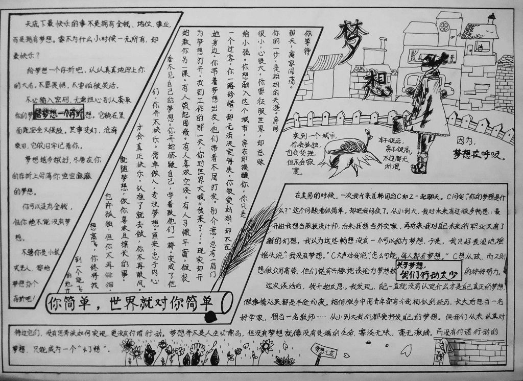 漂亮的梦想手抄报黑白版