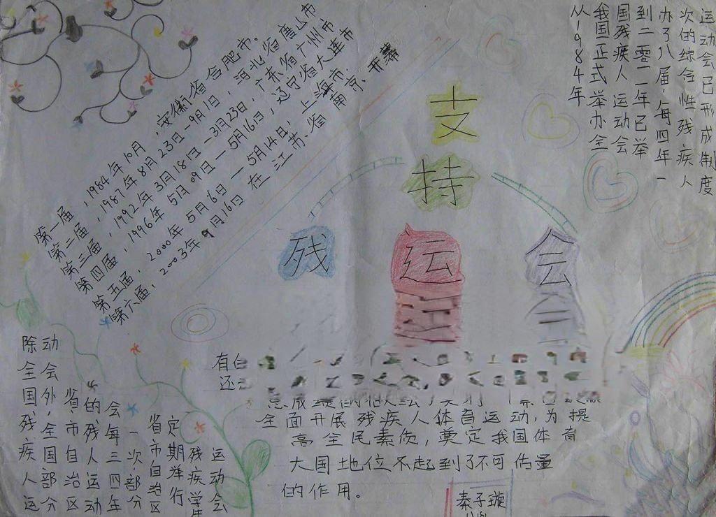 关爱残疾人支持残奥会手抄报