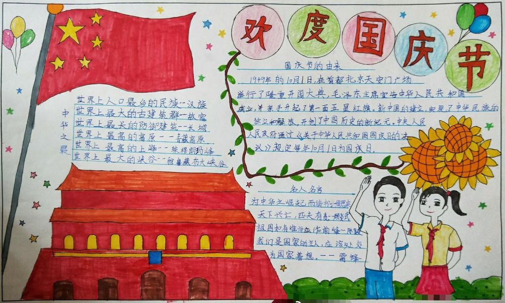 2022小学生国庆节手抄报，一起为祖国点赞
