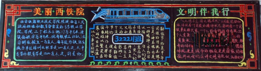 美丽西铁院 文明伴我行黑板报