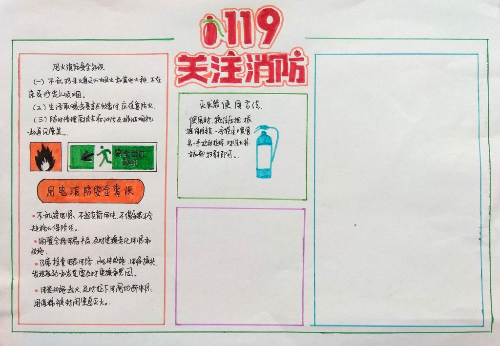 119关注消防手抄报，一起学习消防小知识