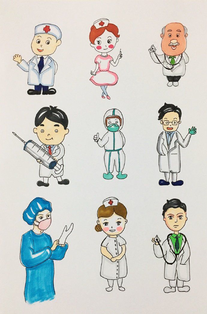 ?2022医生护士简笔画，预防肺炎手抄报必备素材