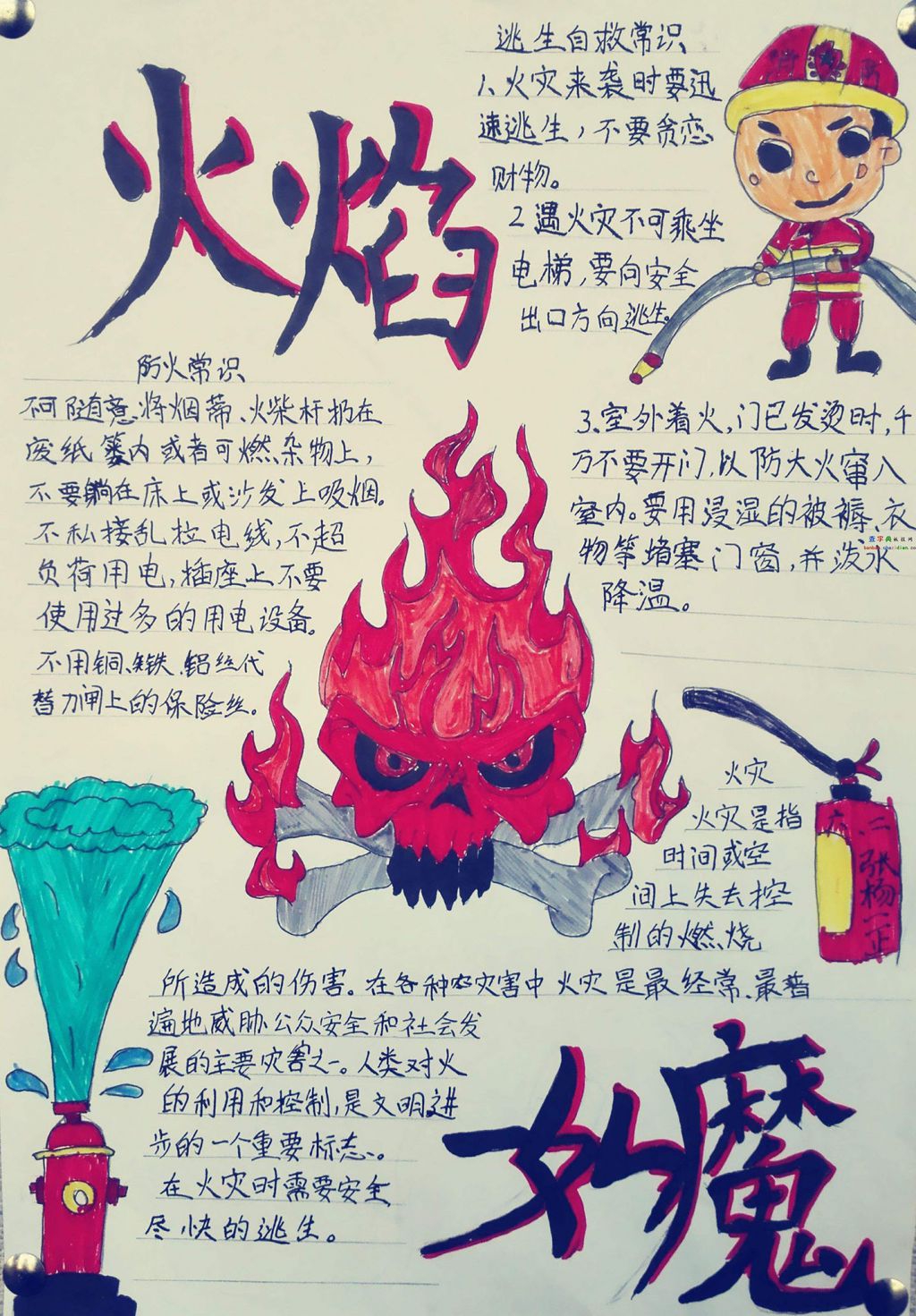 A4消防手抄报：火焰如魔