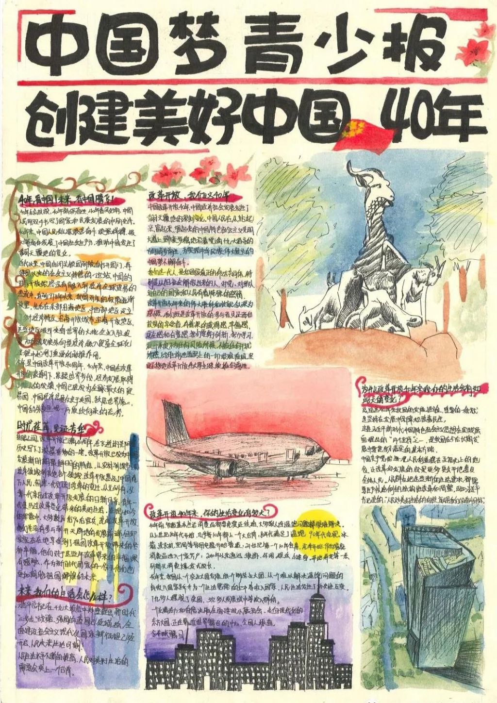 中国梦青年手抄报，创建美好中国40年