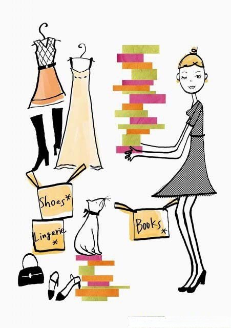 手抄报插图：女人与服饰、猫、包、鞋子