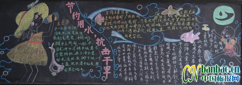 节约用水，抗击干旱宣传黑板报
