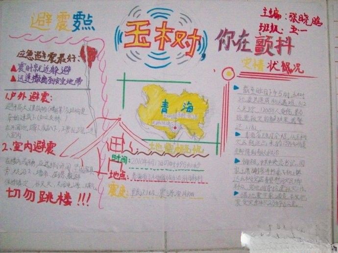 玉树，你在颤抖手抄报设计