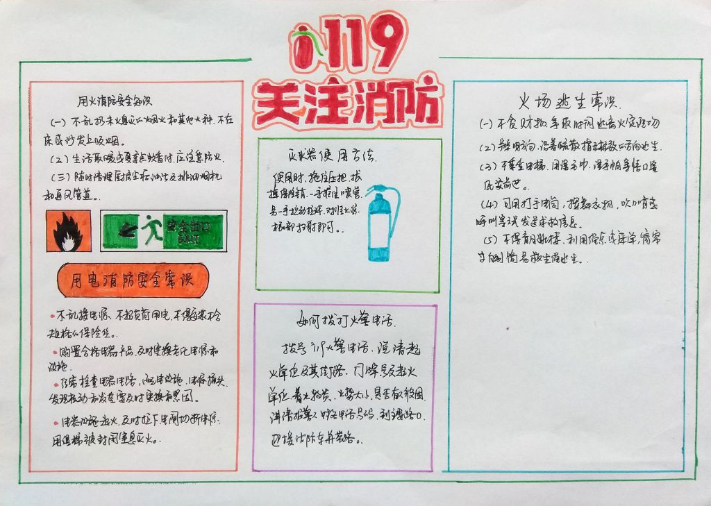 119关注消防手抄报，一起学习消防小知识